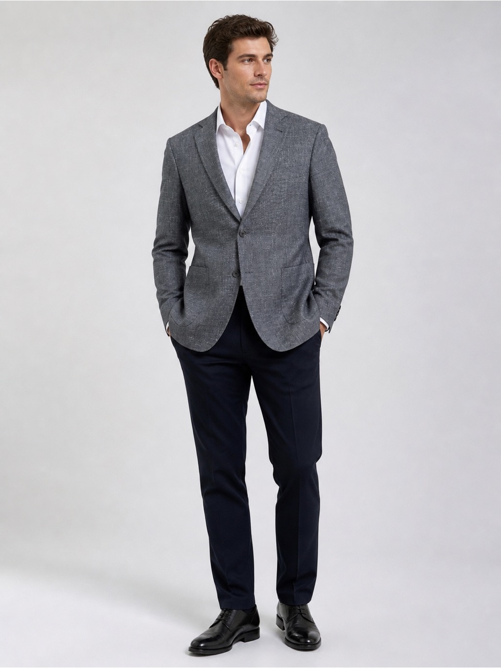 Nordstrom Men's Shop Gray Wool Silk Linen Blazer Sport Coat 44R